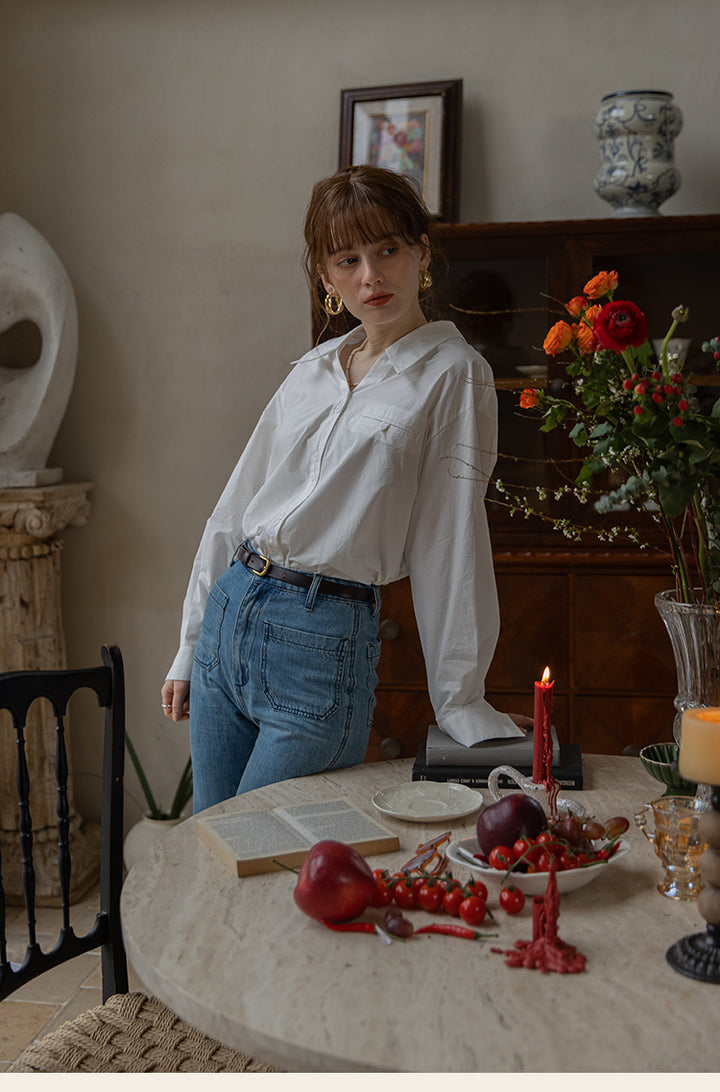 Classic Two-Tone Cotton V-Collar Shirt DACS0111