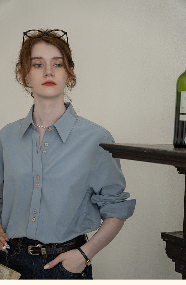 French-Style Floral Embroidery Relaxed Shirt  DARS0100