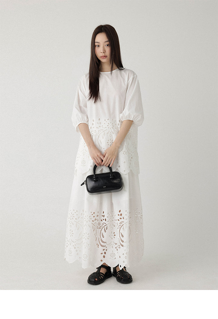 Breeze Broderie Cotton Puff Sleeve Shirt LCPS0194