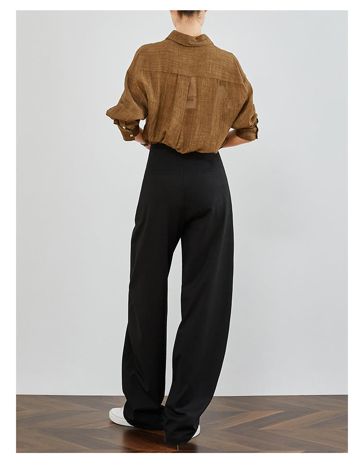 High-Waisted Curved Black Suit Pants FAHP0032