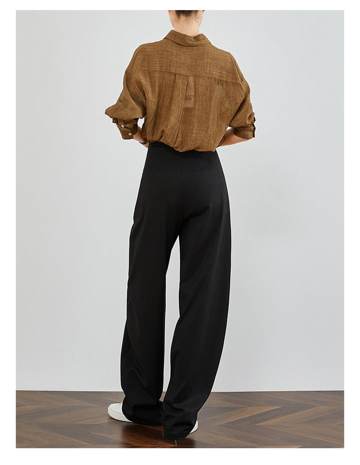 High-Waisted Curved Black Suit Pants FAHP0032