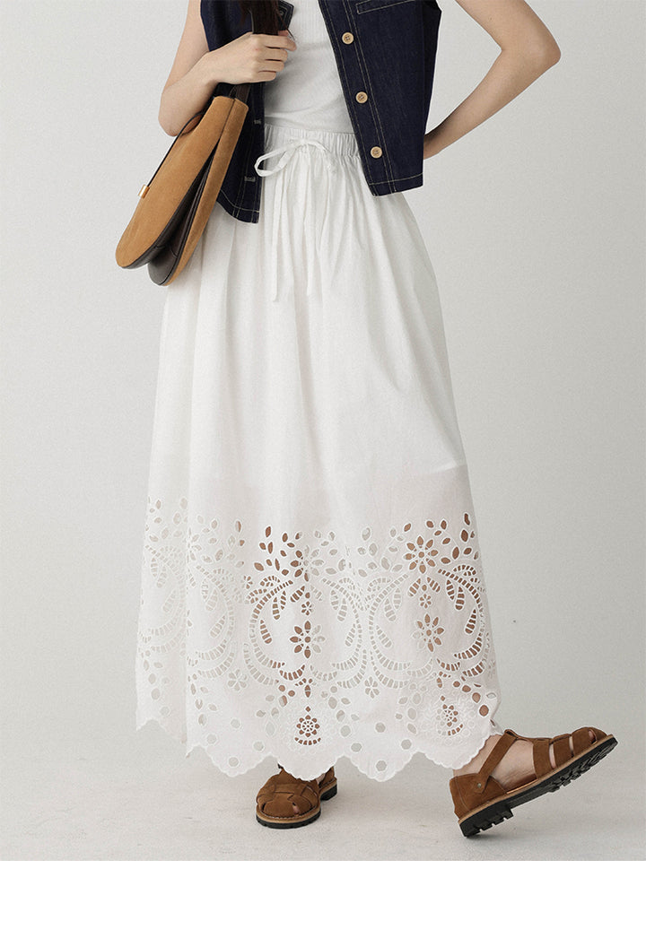 Breeze Broderie Cotton Maxi Skirt LCMS0192