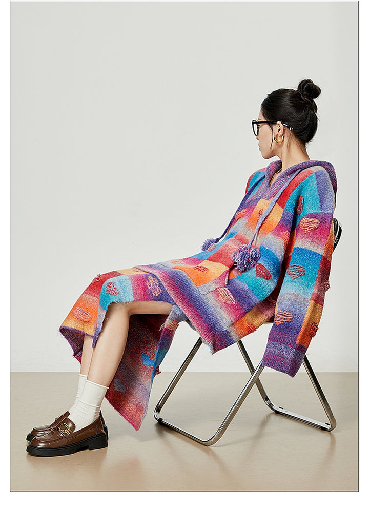Rainbow Heart Knit Hoodie and Skirt Set LLKS0093