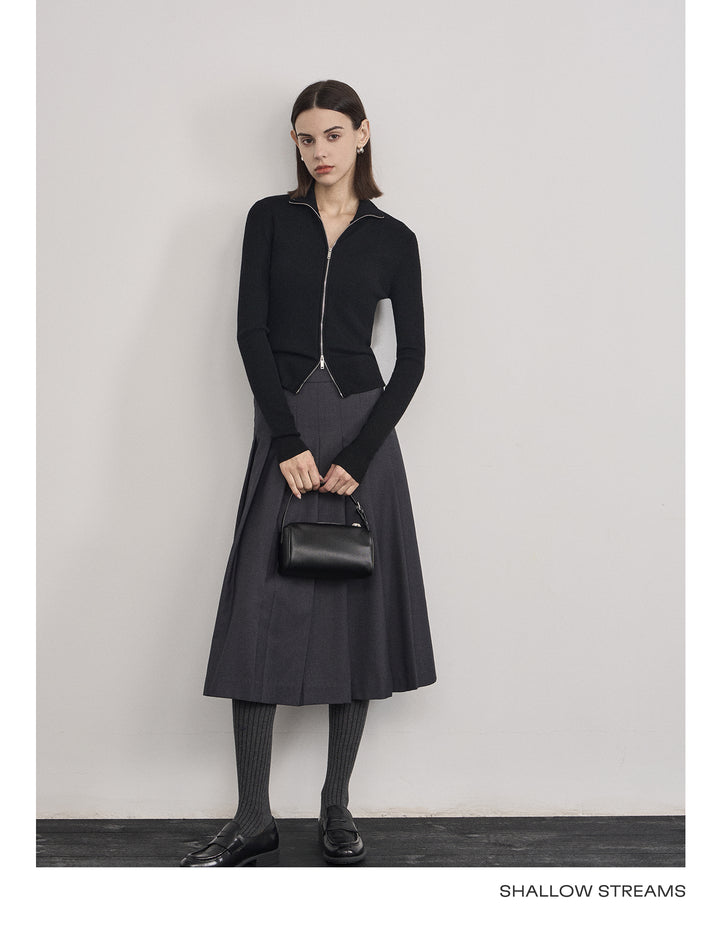 Wool Double Zip Turtleneck Knit Top SSKT0051
