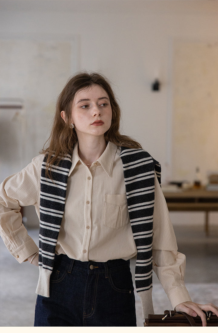 Vintage Cotton Striped Shirt with Classic Collar DASS0103