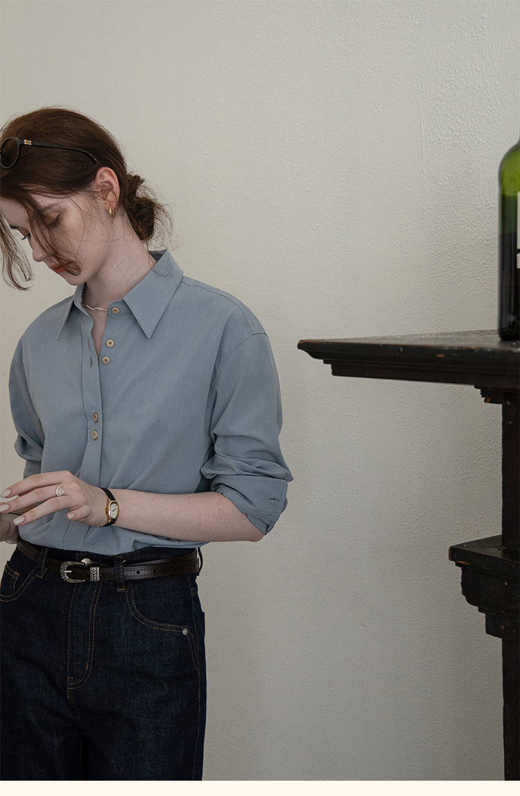 French-Style Floral Embroidery Relaxed Shirt  DARS0100