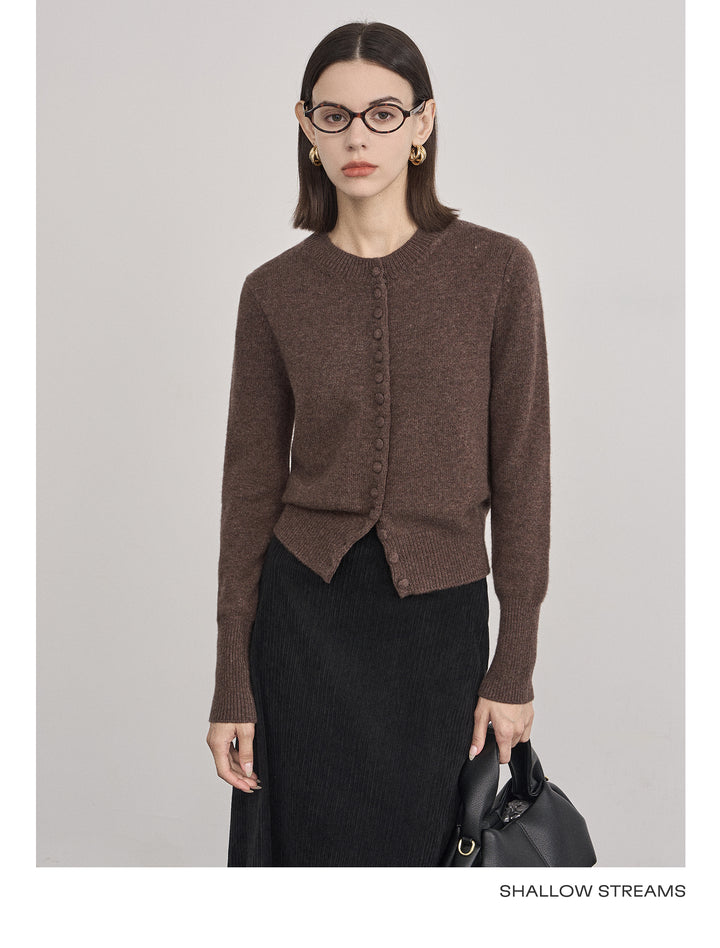 Wool Button-Up Crew Neck Cardigan SSWC0046
