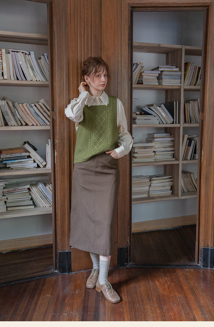 Reversible Cable Knit Wool Sweater Vest DAKV0122