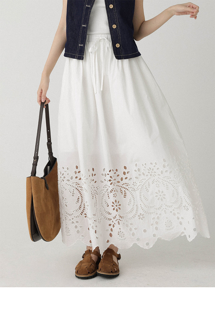 Breeze Broderie Cotton Maxi Skirt LCMS0192