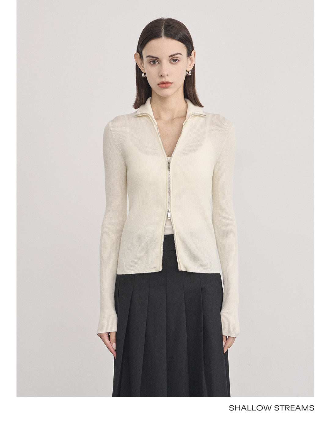 Wool Double Zip Turtleneck Knit Top SSKT0051