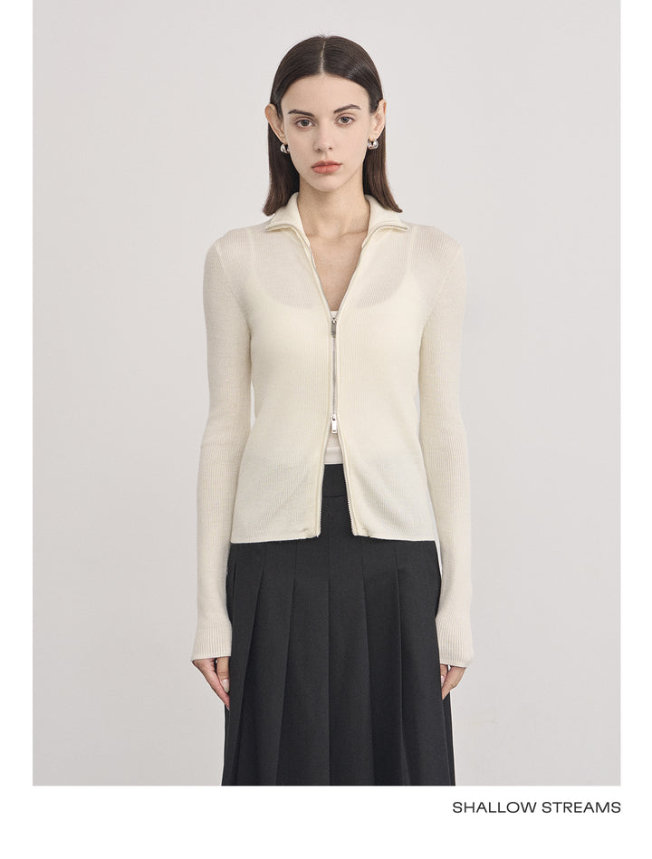 Wool Double Zip Turtleneck Knit Top SSKT0051