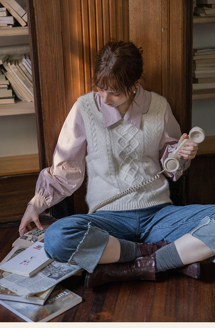 Reversible Cable Knit Wool Sweater Vest DAKV0122