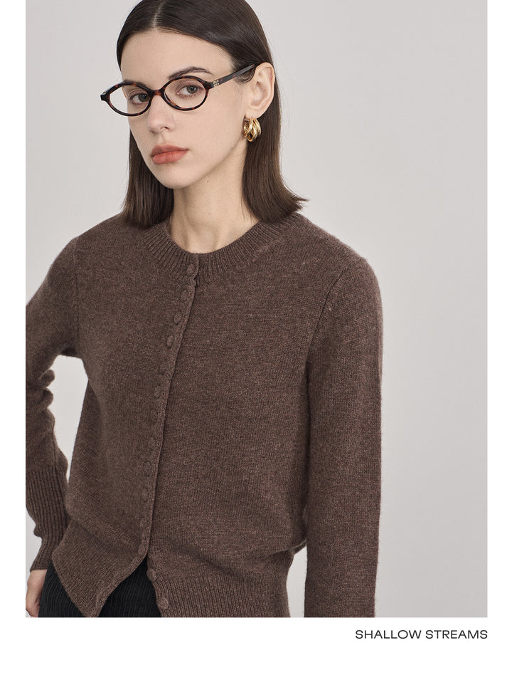 Wool Button-Up Crew Neck Cardigan SSWC0046