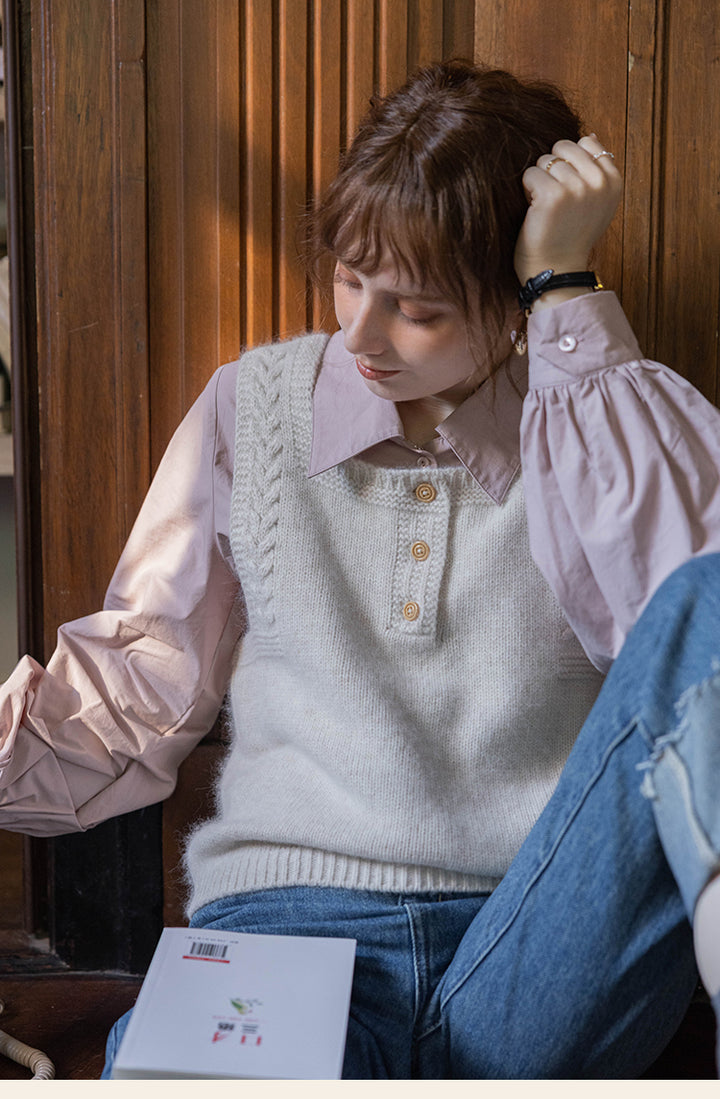 Reversible Cable Knit Wool Sweater Vest DAKV0122