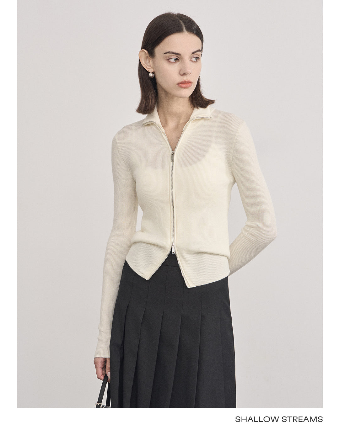 Wool Double Zip Turtleneck Knit Top SSKT0051