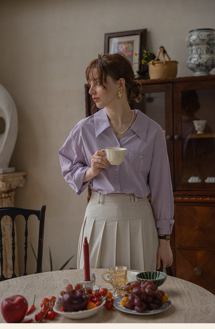 Classic Two-Tone Cotton V-Collar Shirt DACS0111