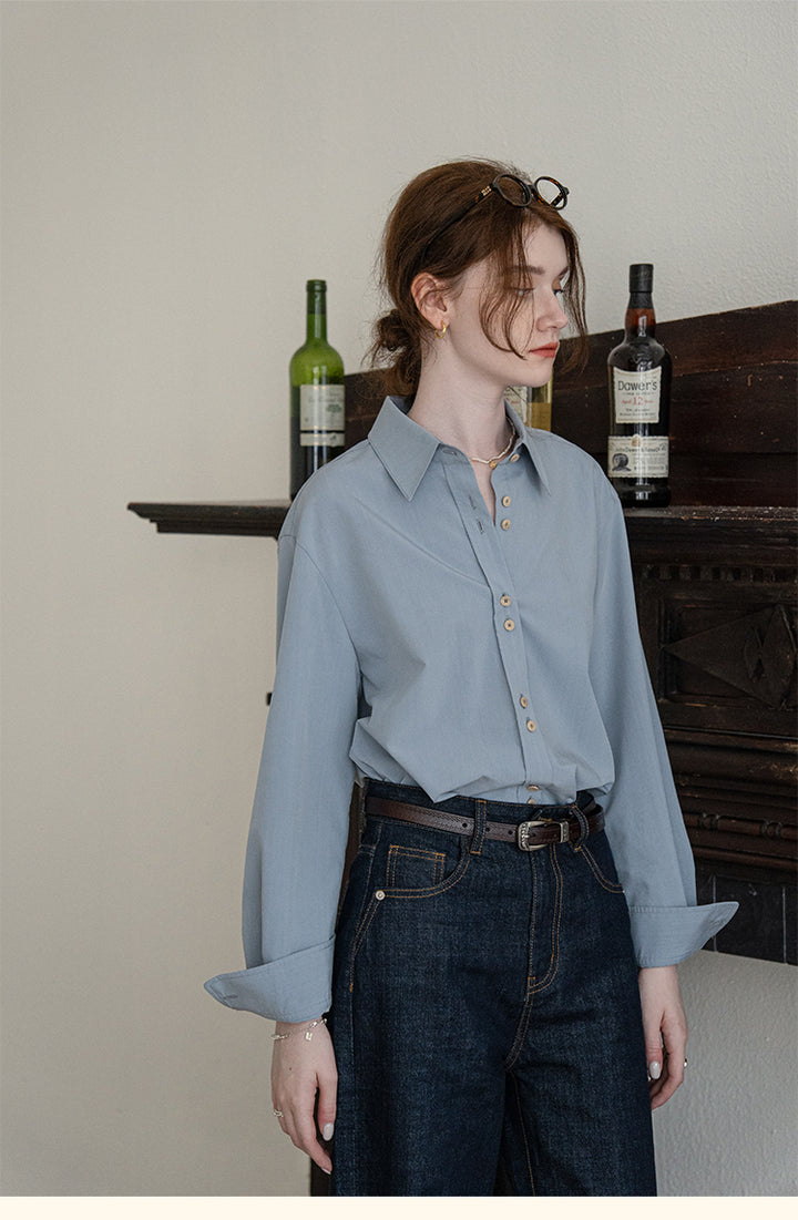 French-Style Floral Embroidery Relaxed Shirt  DARS0100
