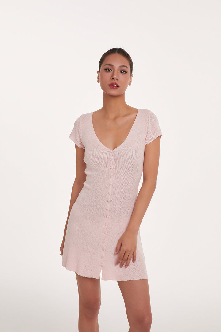 SoftEase Ribbed V-Neck Mini Dress DGMD0196