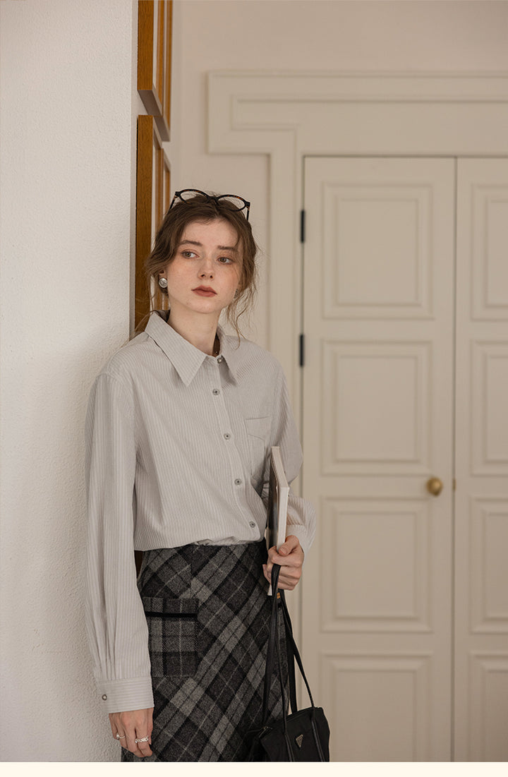 Vintage Cotton Striped Shirt with Classic Collar DASS0103