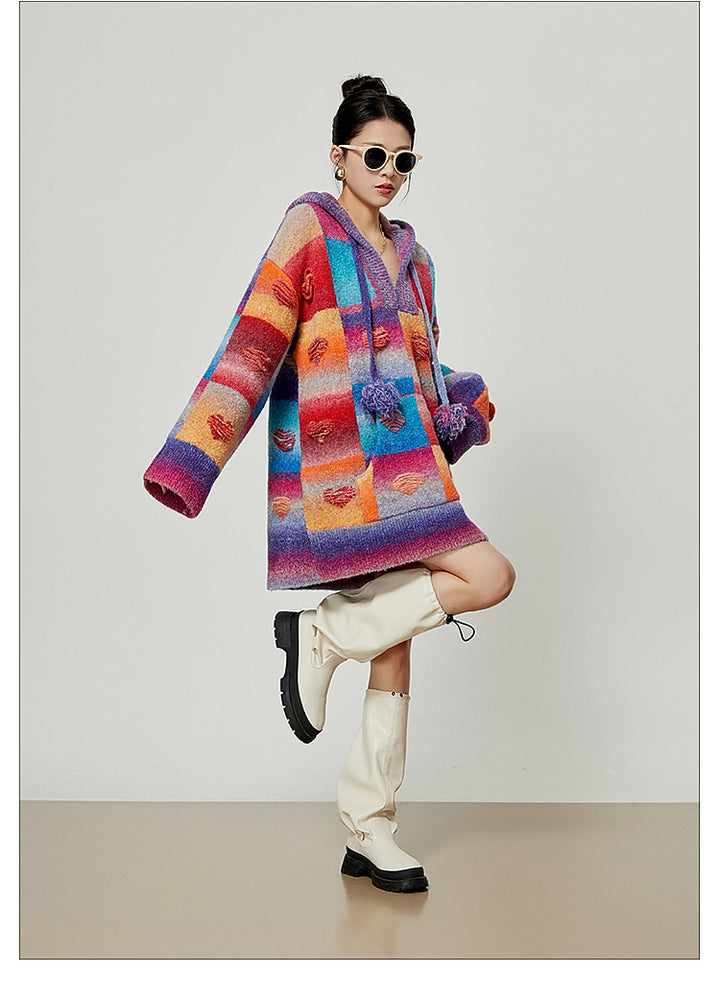 Rainbow Heart Knit Hoodie and Skirt Set LLKS0093