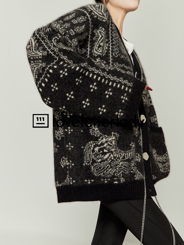 Vintage Oversized Jacquard Knit Cardigan LLKC0017