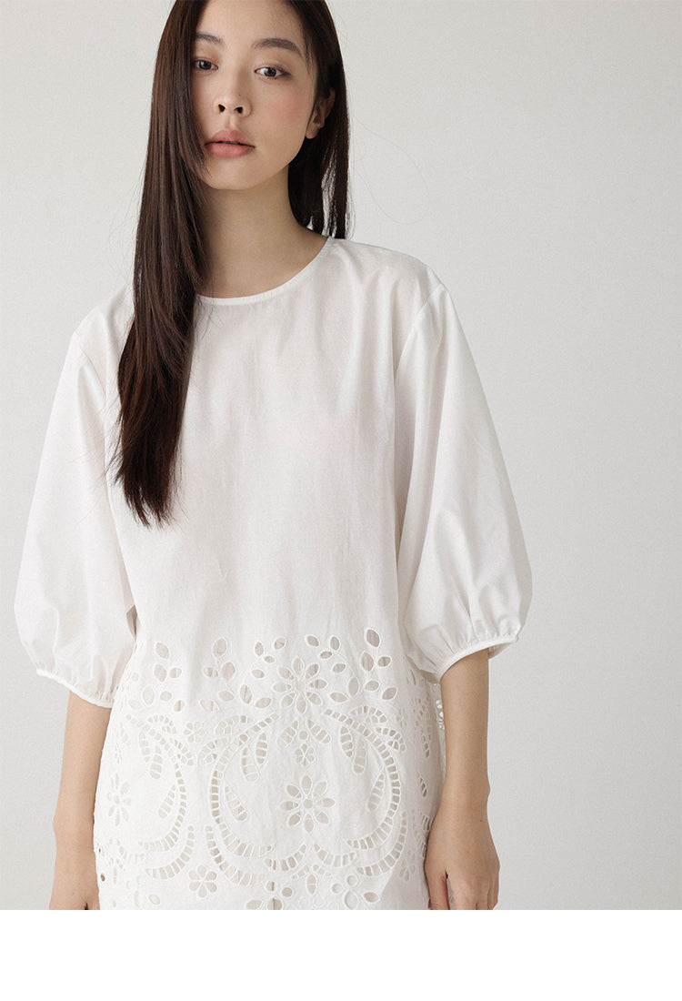 Breeze Broderie Cotton Puff Sleeve Shirt LCPS0194