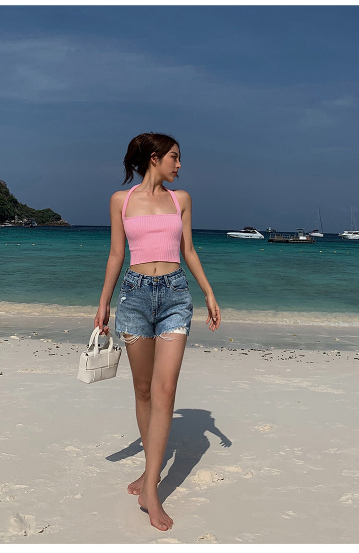 FrayEdge High Waist Denim Shorts NHDS0229