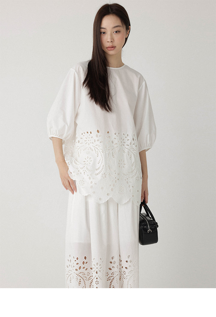 Breeze Broderie Cotton Puff Sleeve Shirt LCPS0194