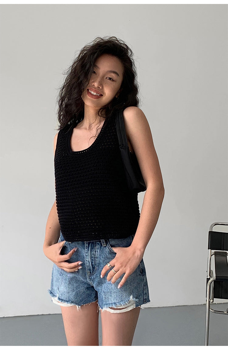 FrayEdge High Waist Denim Shorts NHDS0229