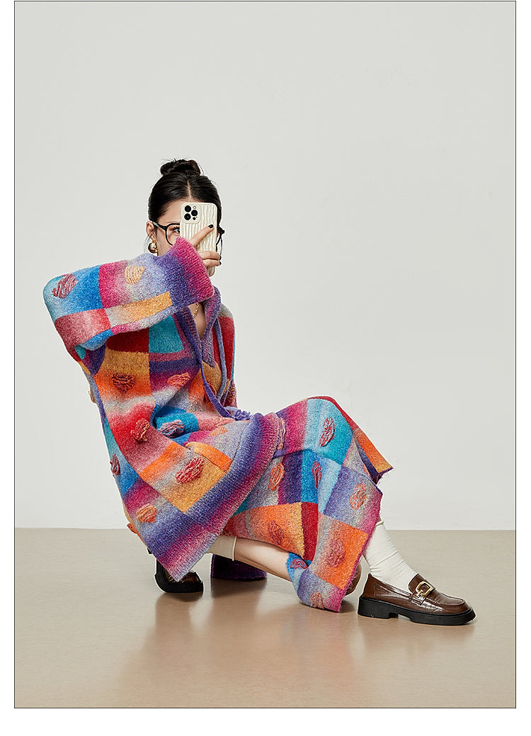 Rainbow Heart Knit Hoodie and Skirt Set LLKS0093