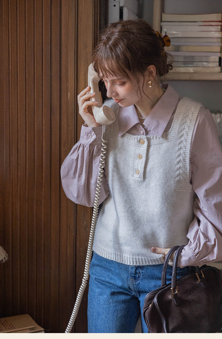 Reversible Cable Knit Wool Sweater Vest DAKV0122