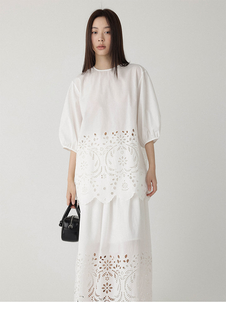 Breeze Broderie Cotton Puff Sleeve Shirt LCPS0194
