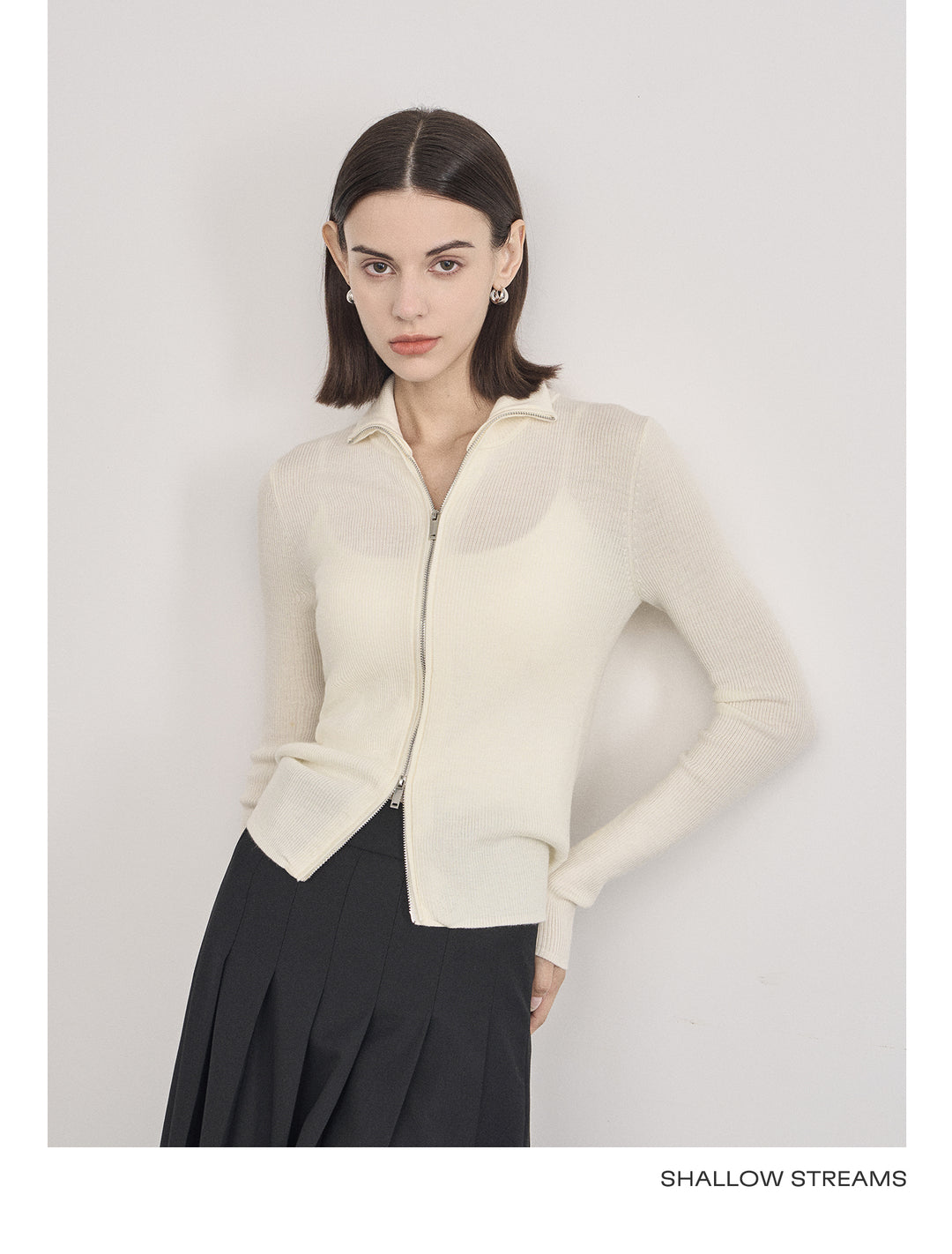 Wool Double Zip Turtleneck Knit Top SSKT0051