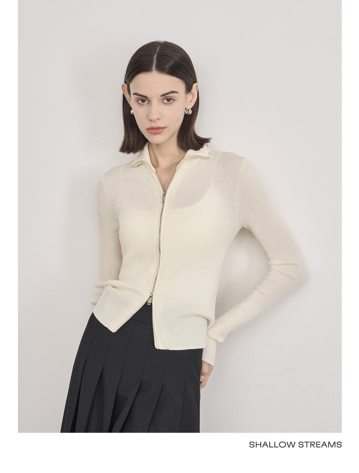 Wool Double Zip Turtleneck Knit Top SSKT0051