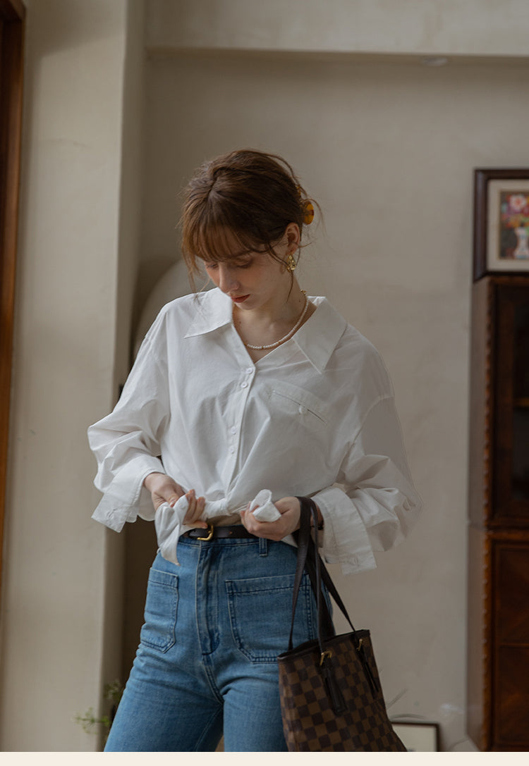 Classic Two-Tone Cotton V-Collar Shirt DACS0111