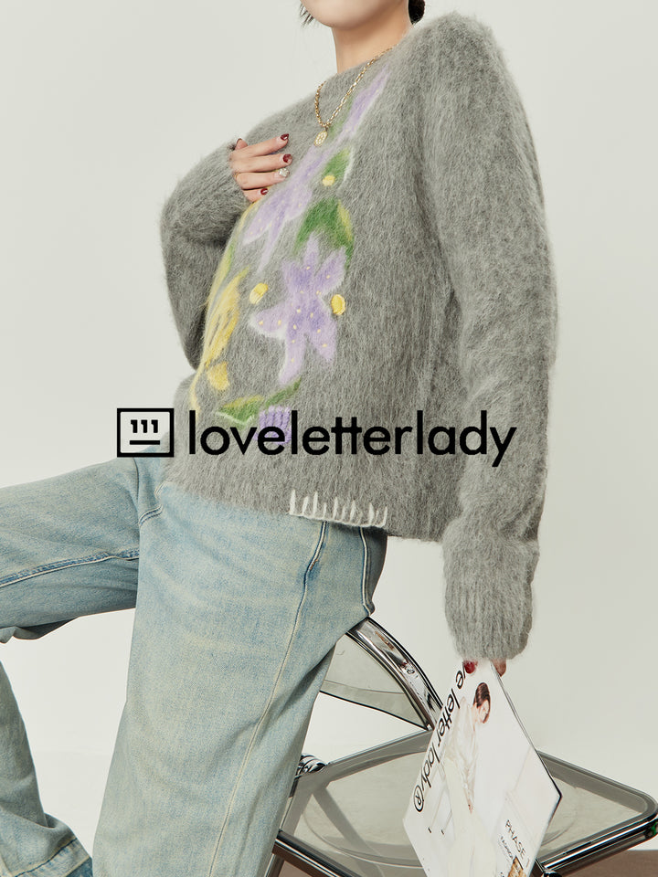 Blooming Embroidery Knit Round Neck LLRK0035