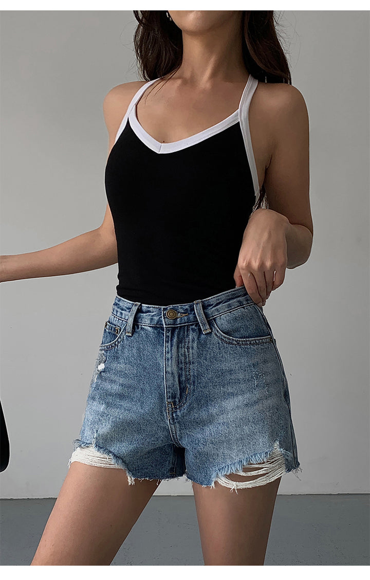 FrayEdge High Waist Denim Shorts NHDS0229