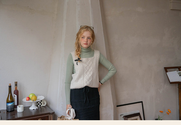Reversible Cable Knit Wool Sweater Vest DAKV0122