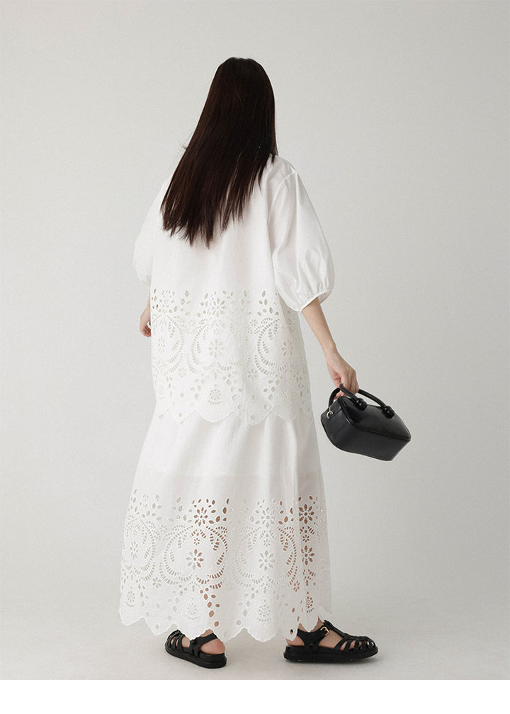 Breeze Broderie Cotton Puff Sleeve Shirt LCPS0194