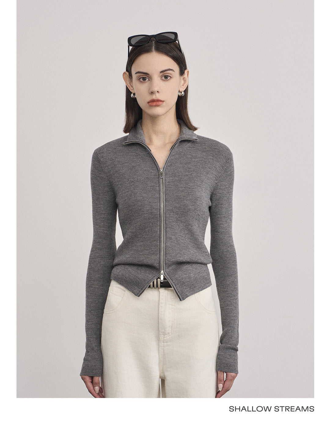 Wool Double Zip Turtleneck Knit Top SSKT0051