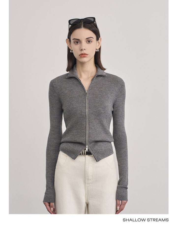 Wool Double Zip Turtleneck Knit Top SSKT0051