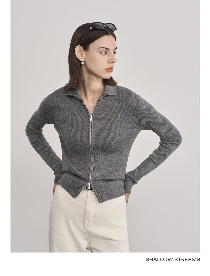Wool Double Zip Turtleneck Knit Top SSKT0051