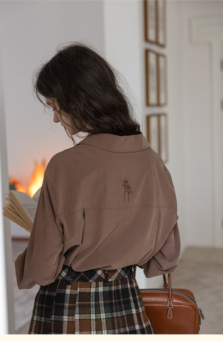 French-Style Floral Embroidery Relaxed Shirt  DARS0100