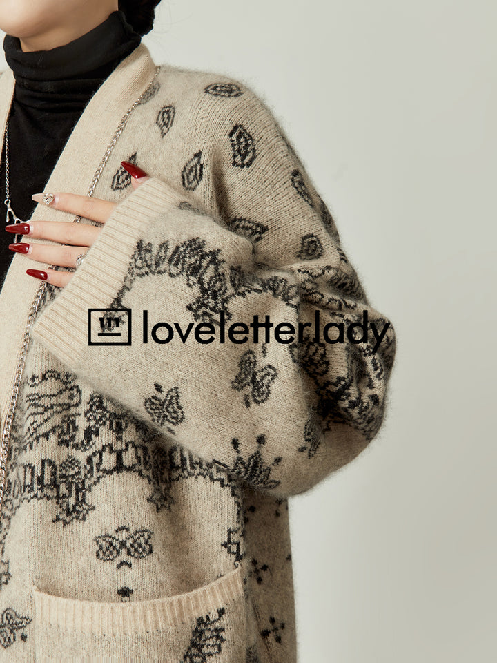 Vintage Oversized Jacquard Knit Cardigan LLKC0017