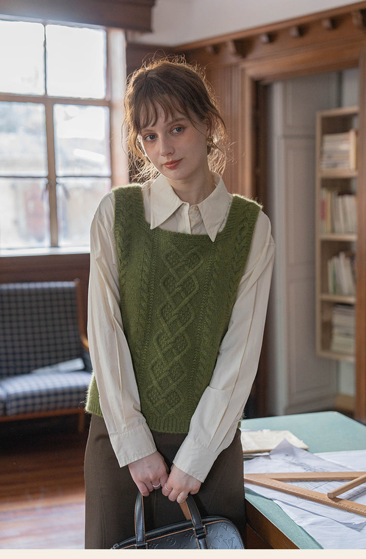 Reversible Cable Knit Wool Sweater Vest DAKV0122