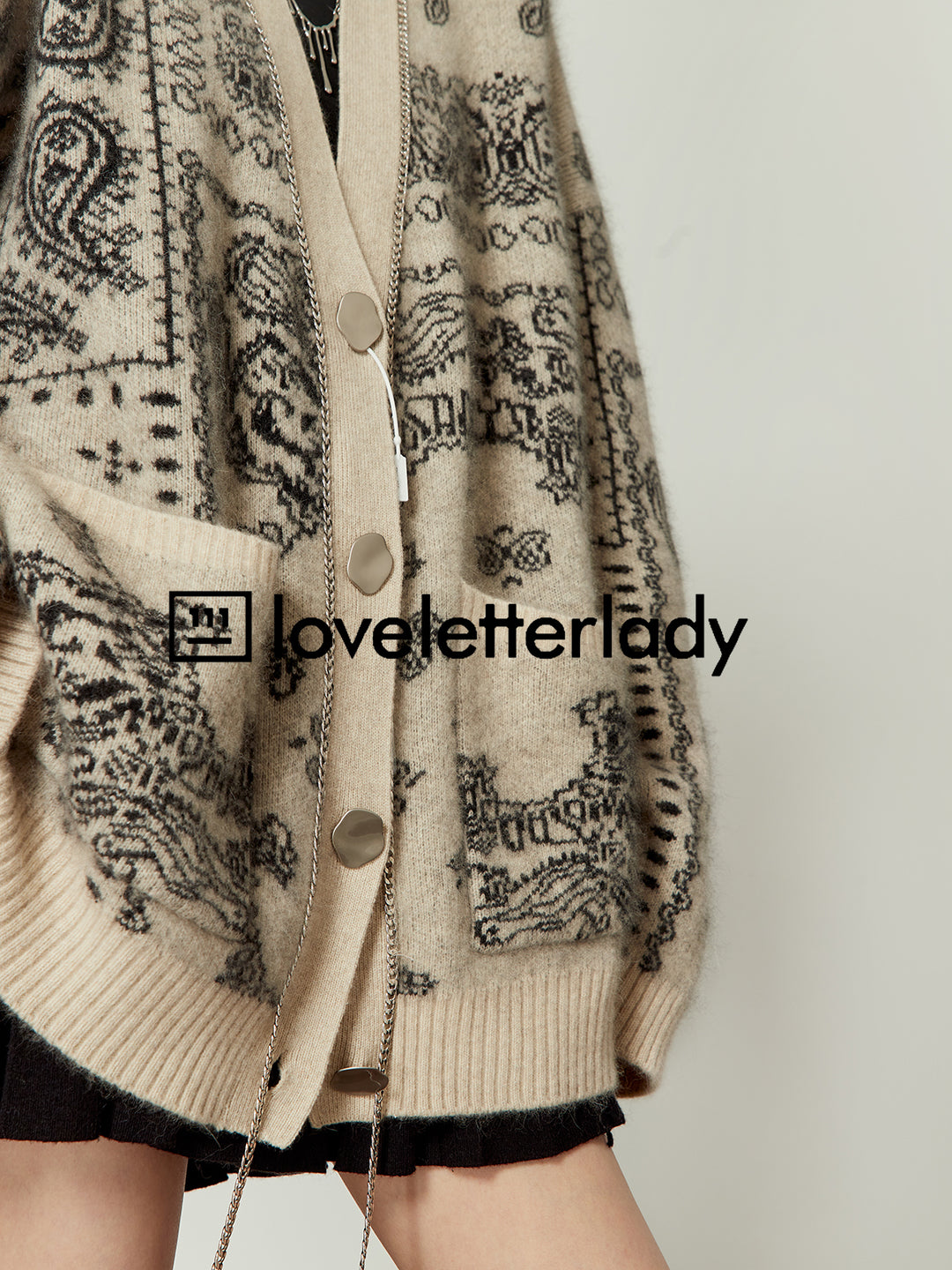Vintage Oversized Jacquard Knit Cardigan LLKC0017