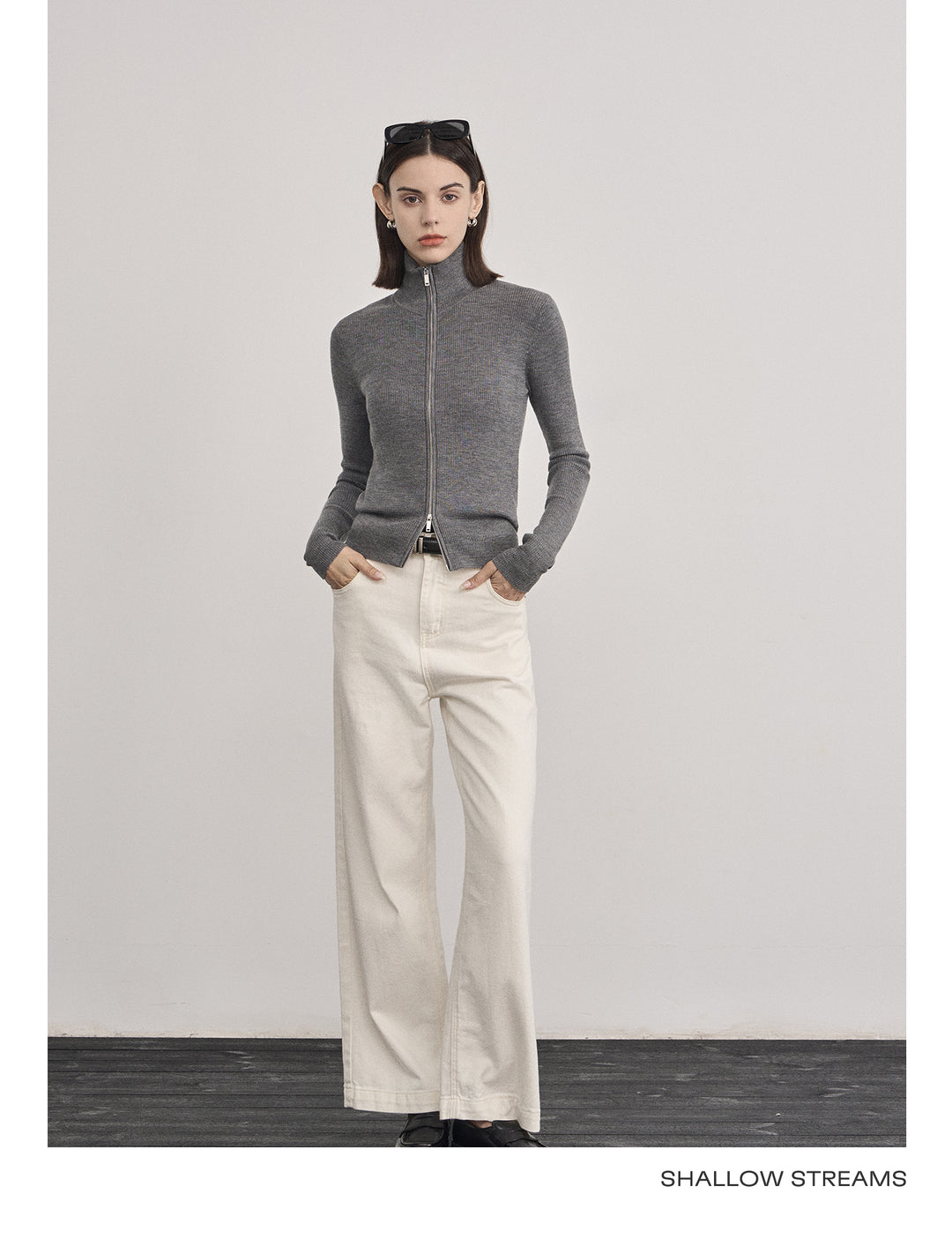 Wool Double Zip Turtleneck Knit Top SSKT0051
