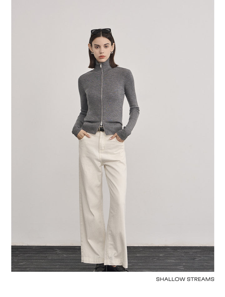 Wool Double Zip Turtleneck Knit Top SSKT0051
