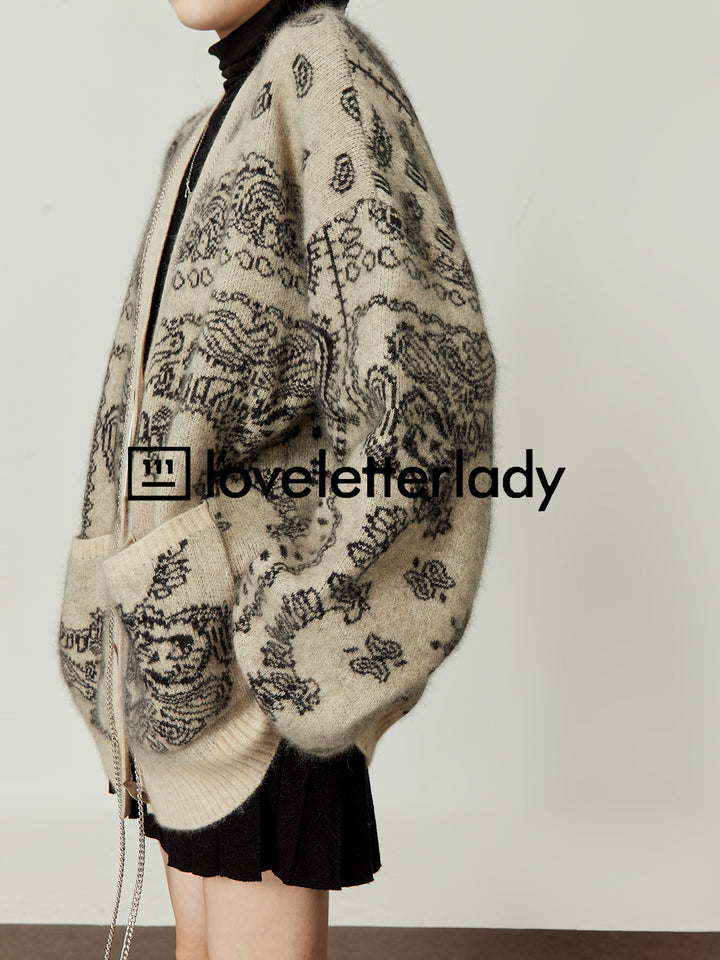 Vintage Oversized Jacquard Knit Cardigan LLKC0017