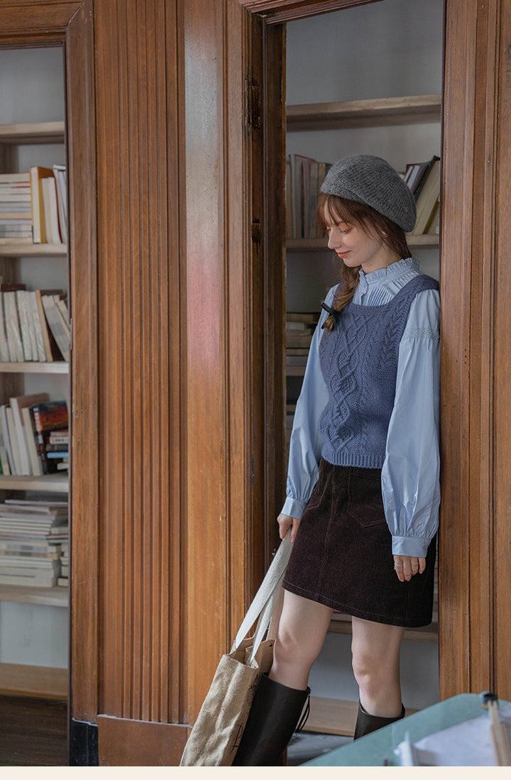 Reversible Cable Knit Wool Sweater Vest DAKV0122